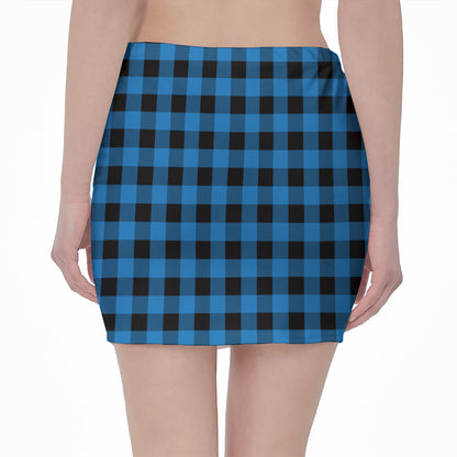 Blue And Black Buffalo Check Print Pencil Mini Skirt