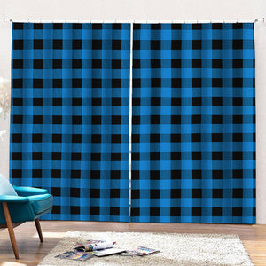 Blue And Black Buffalo Check Print Pencil Pleat Curtains