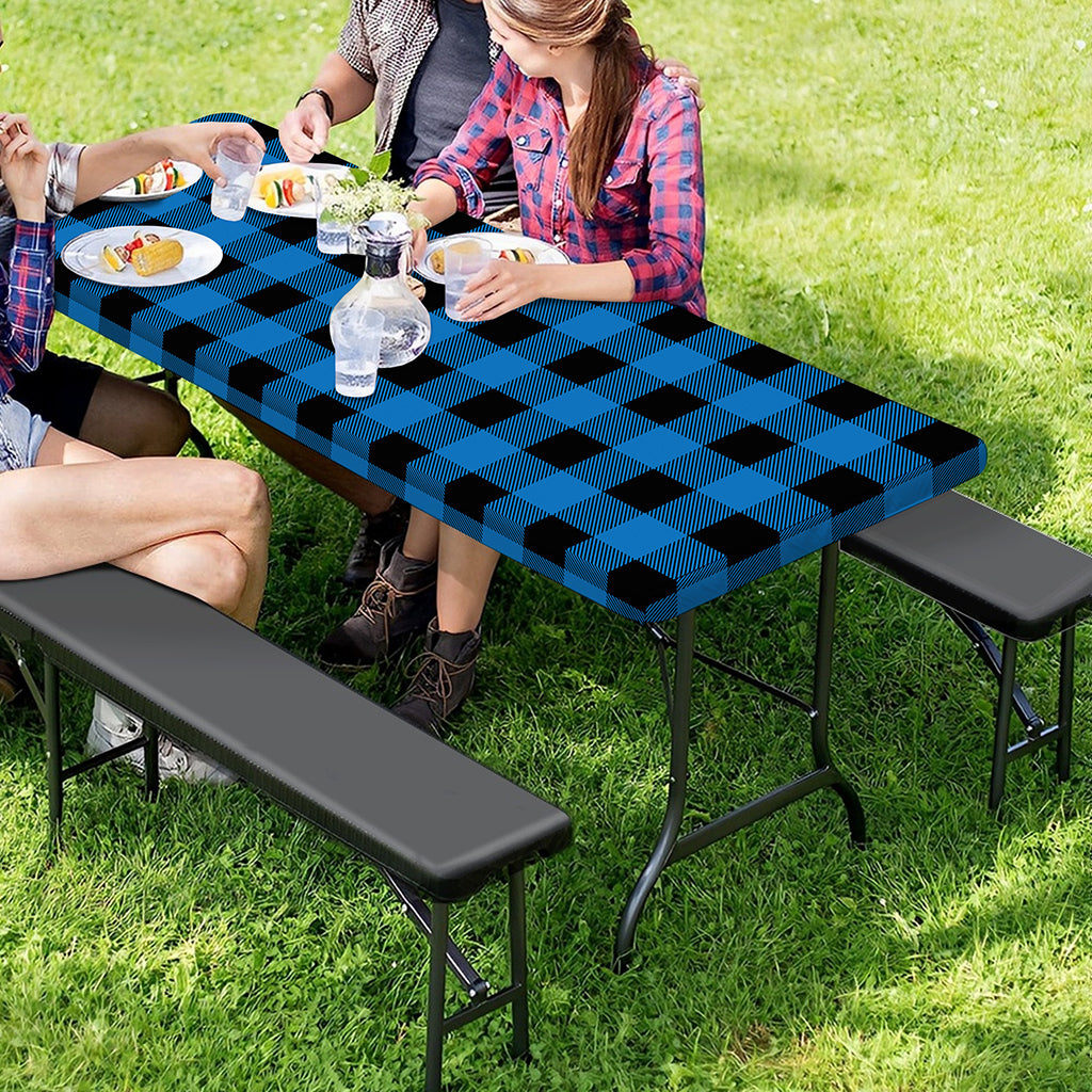 Blue And Black Buffalo Check Print Picnic Table Cover
