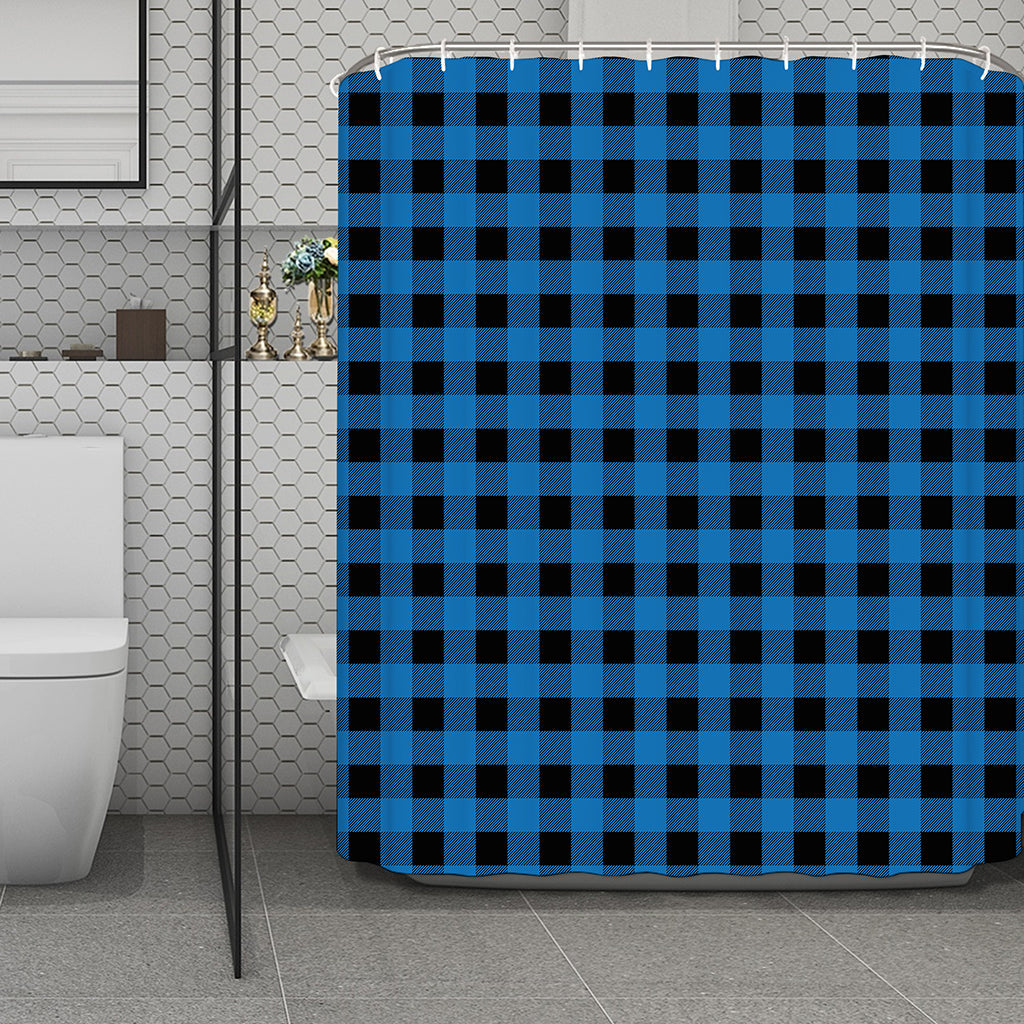 Blue And Black Buffalo Check Print Polyester Shower Curtain