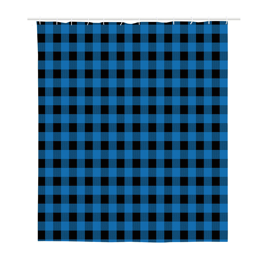 Blue And Black Buffalo Check Print Polyester Shower Curtain