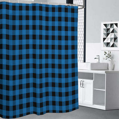 Blue And Black Buffalo Check Print Premium Shower Curtain