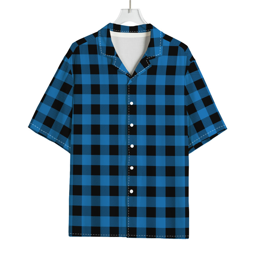 Blue And Black Buffalo Check Print Rayon Hawaiian Shirt