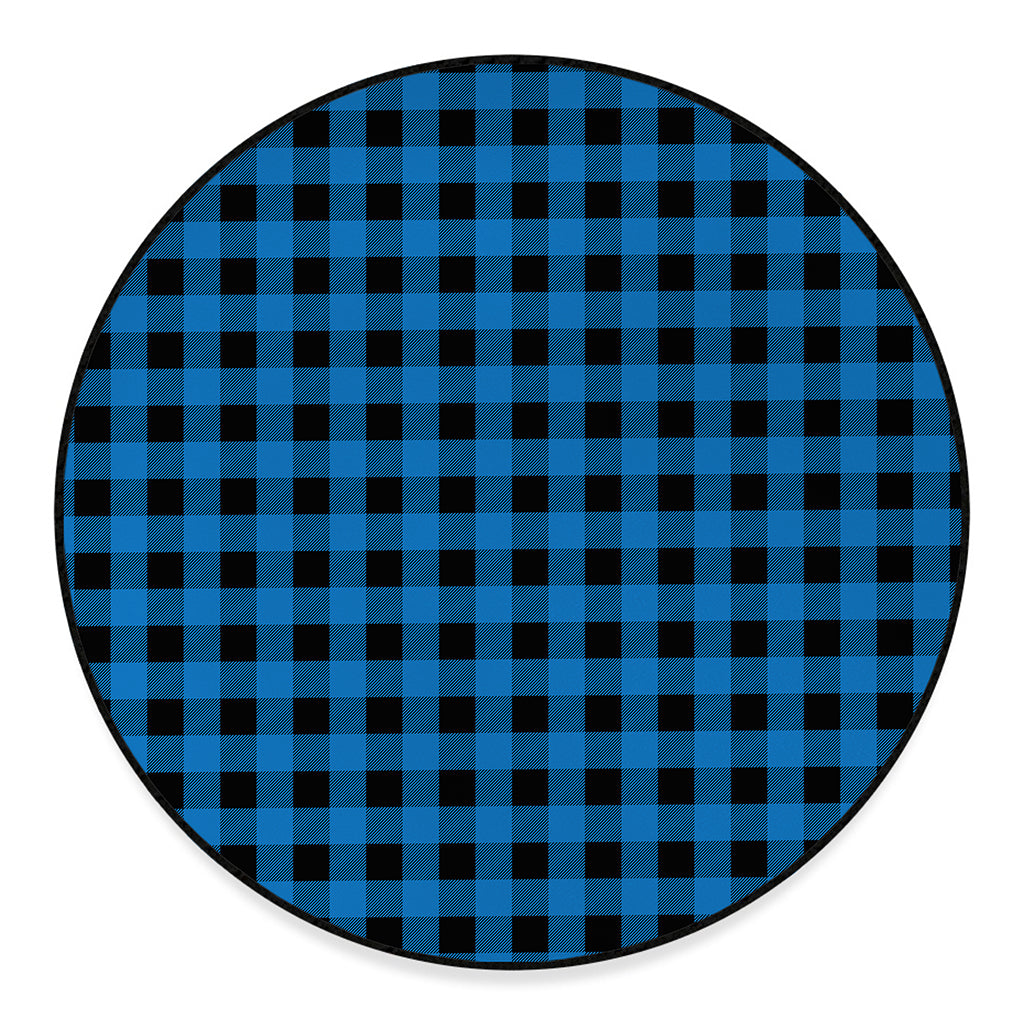Blue And Black Buffalo Check Print Round Floor Mat