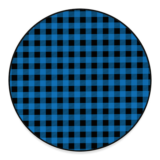 Blue And Black Buffalo Check Print Round Floor Mat