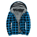 Blue And Black Buffalo Check Print Sherpa Lined Zip Up Hoodie