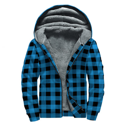 Blue And Black Buffalo Check Print Sherpa Lined Zip Up Hoodie