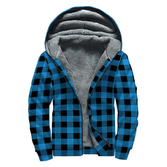 Blue And Black Buffalo Check Print Sherpa Lined Zip Up Hoodie