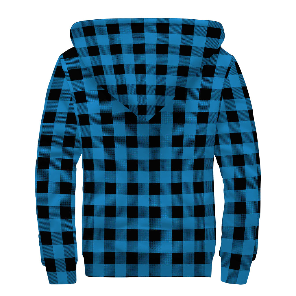 Blue And Black Buffalo Check Print Sherpa Lined Zip Up Hoodie