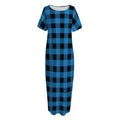 Blue And Black Buffalo Check Print Short Sleeve Long Nightdress