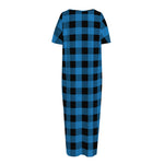 Blue And Black Buffalo Check Print Short Sleeve Long Nightdress