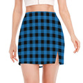 Blue And Black Buffalo Check Print Side Slit Mini Skirt