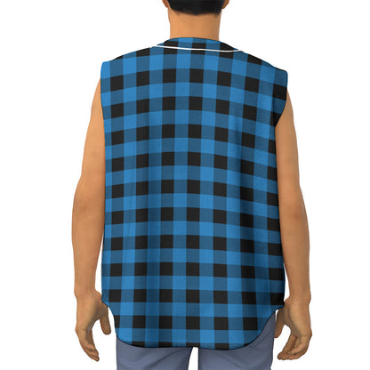 Blue And Black Buffalo Check Print Sleeveless Baseball Jersey