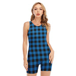 Blue And Black Buffalo Check Print Sleeveless One Piece Swimsuit