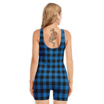 Blue And Black Buffalo Check Print Sleeveless One Piece Swimsuit