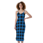 Blue And Black Buffalo Check Print Slim Fit Midi Cami Dress