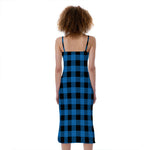 Blue And Black Buffalo Check Print Slim Fit Midi Cami Dress