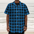 Blue And Black Buffalo Check Print Textured Short Sleeve Shirt