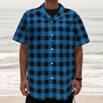 Blue And Black Buffalo Check Print Textured Short Sleeve Shirt