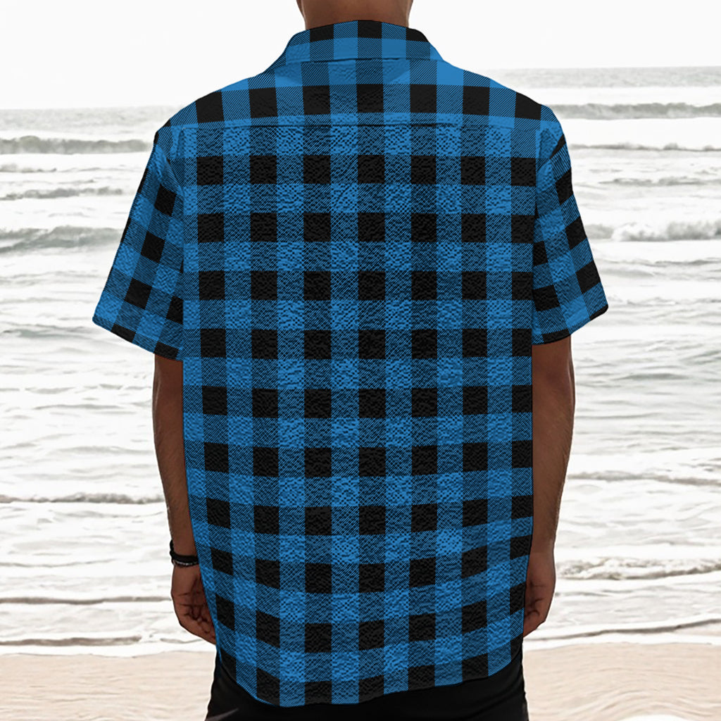 Blue And Black Buffalo Check Print Textured Short Sleeve Shirt
