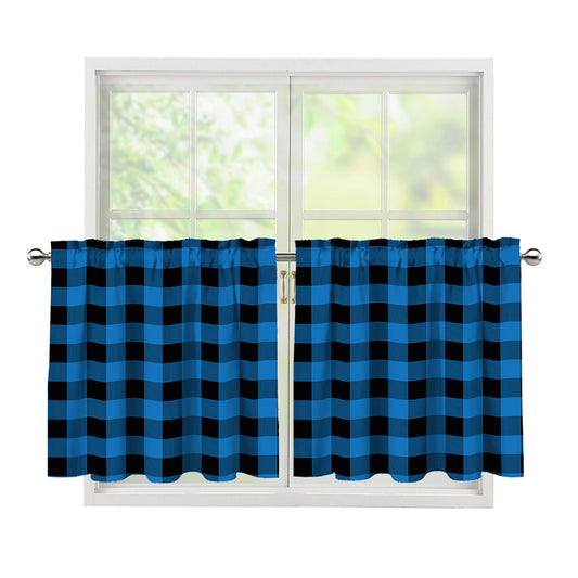 Blue And Black Buffalo Check Print Tier Curtains
