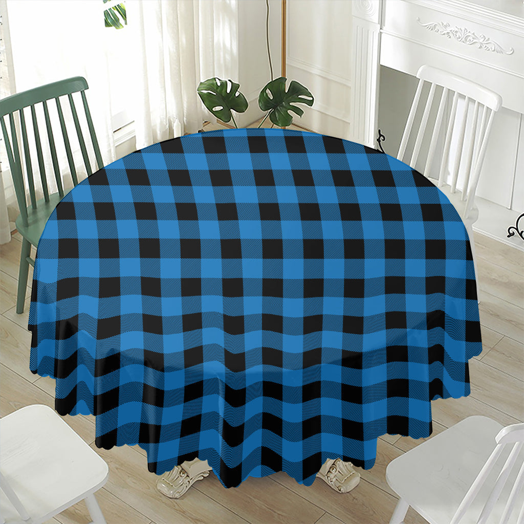 Blue And Black Buffalo Check Print Waterproof Round Tablecloth