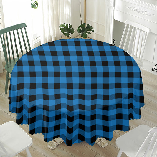 Blue And Black Buffalo Check Print Waterproof Round Tablecloth