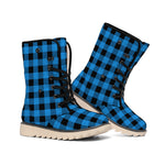 Blue And Black Buffalo Check Print Winter Boots