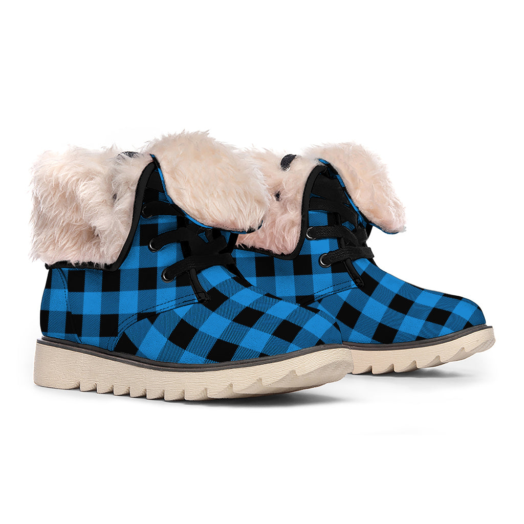 Blue And Black Buffalo Check Print Winter Boots