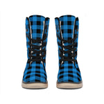 Blue And Black Buffalo Check Print Winter Boots