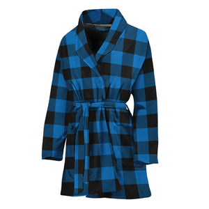 Blue And Black Buffalo Check Print Women's Bathrobe