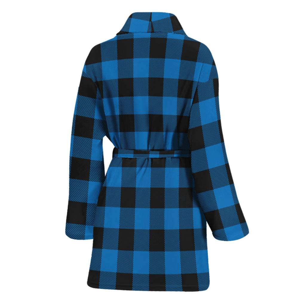 Blue And Black Buffalo Check Print Women's Bathrobe