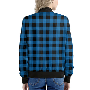 Blue And Black Buffalo Check Print Women's Bomber Jacket