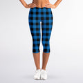 Blue And Black Buffalo Check Print Women's Capri Leggings