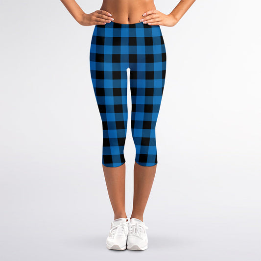 Blue And Black Buffalo Check Print Women's Capri Leggings
