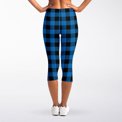 Blue And Black Buffalo Check Print Women's Capri Leggings