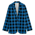 Blue And Black Buffalo Check Print Women's Cotton Blazer