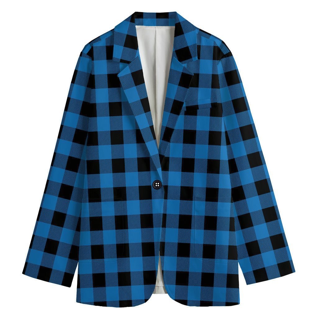 Blue And Black Buffalo Check Print Women's Cotton Blazer