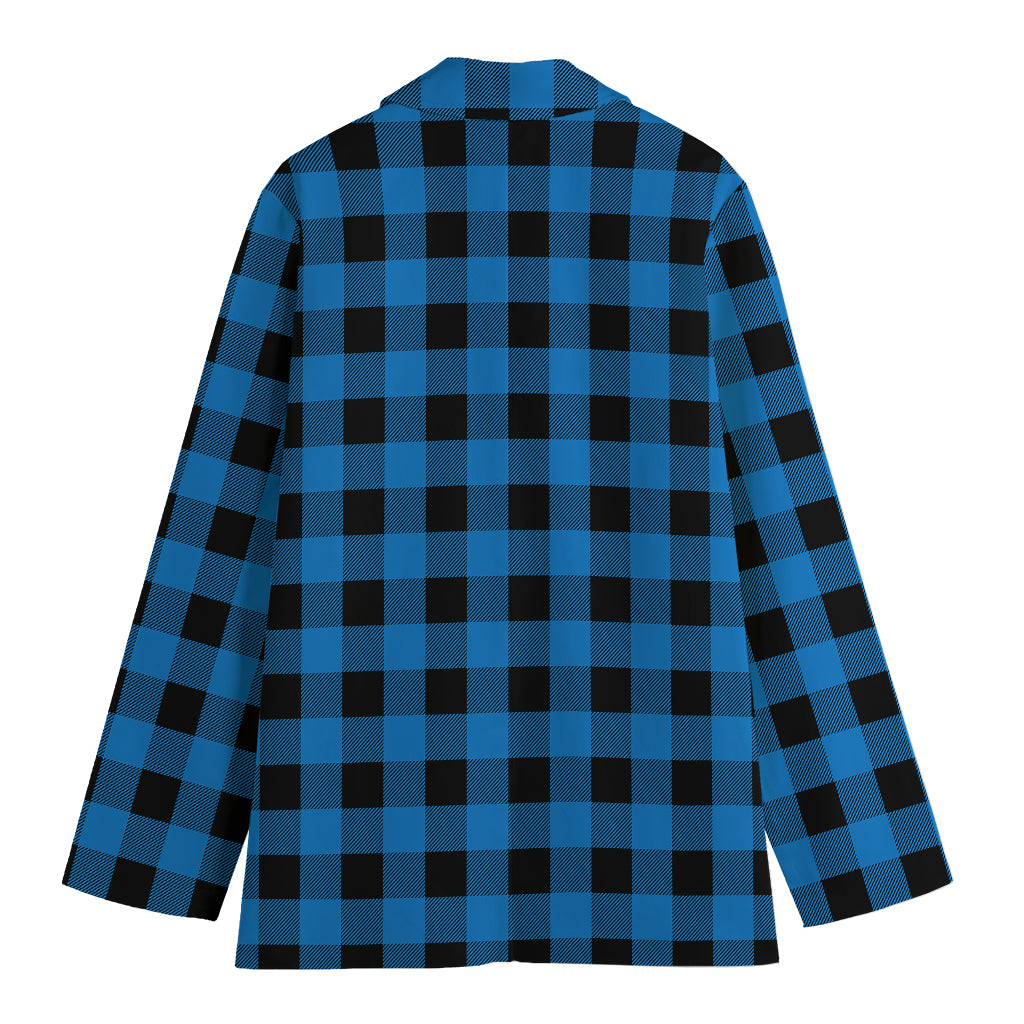 Blue And Black Buffalo Check Print Women's Cotton Blazer