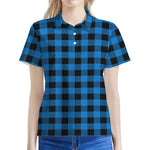 Blue And Black Buffalo Check Print Women's Polo Shirt