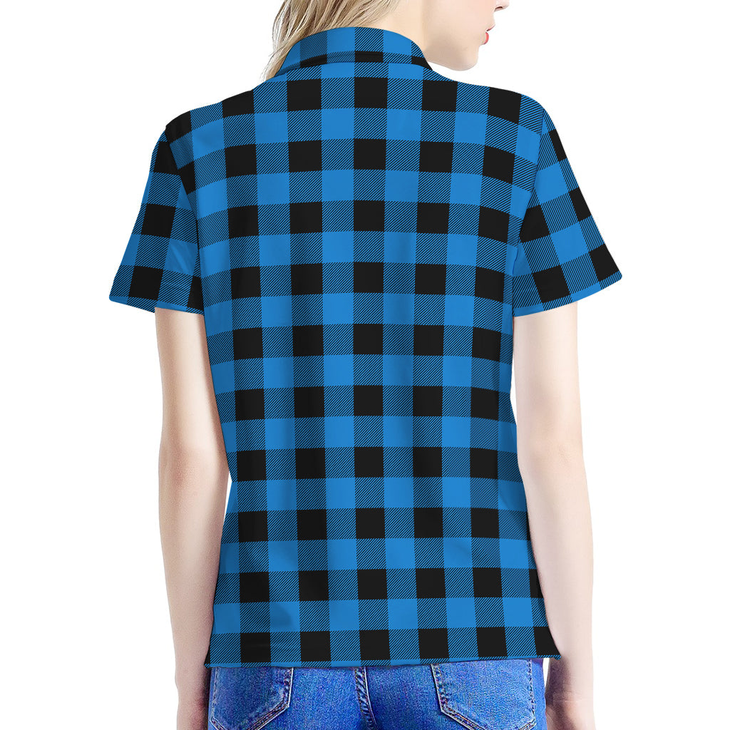 Blue And Black Buffalo Check Print Women's Polo Shirt