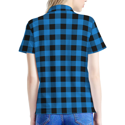 Blue And Black Buffalo Check Print Women's Polo Shirt