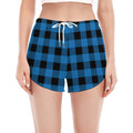 Blue And Black Buffalo Check Print Women's Split Running Shorts