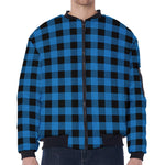 Blue And Black Buffalo Check Print Zip Sleeve Bomber Jacket