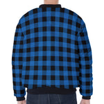 Blue And Black Buffalo Check Print Zip Sleeve Bomber Jacket