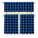 Blue And Black Buffalo Plaid Print 3 Piece Kitchen Curtains