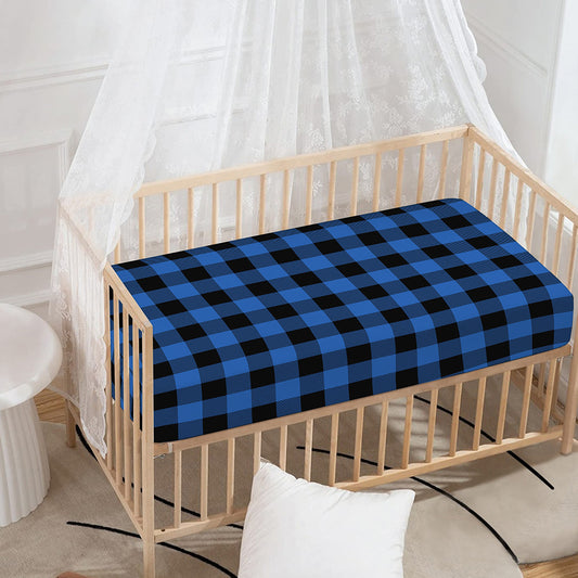 Blue And Black Buffalo Plaid Print Baby Crib Sheet