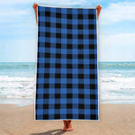 Blue And Black Buffalo Plaid Print Beach Towel