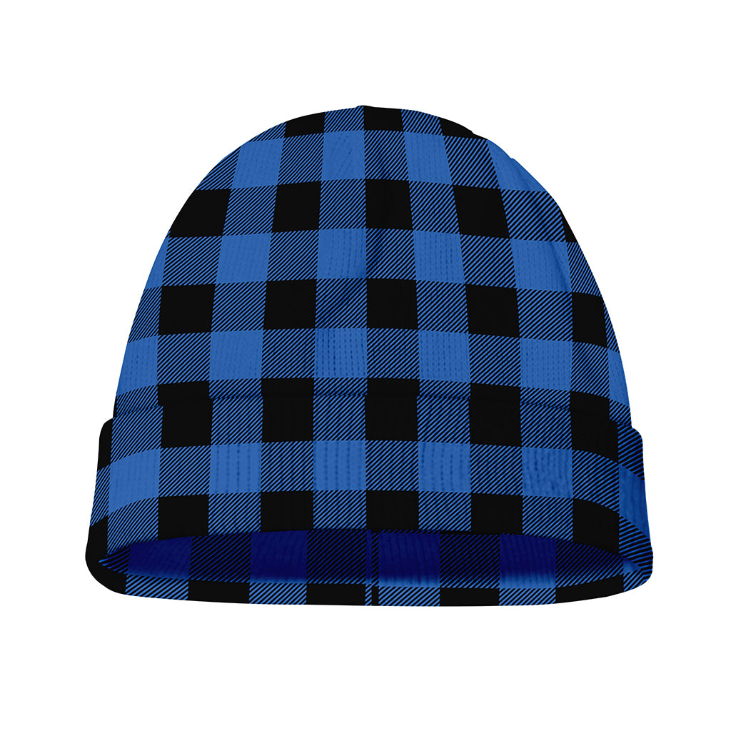 Blue And Black Buffalo Plaid Print Beanie