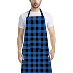 Blue And Black Buffalo Plaid Print Bib Apron With Pocket